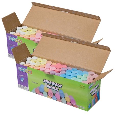 Sidewalk Chalk, Assorted Colors, 4in, 52 Pieces, PK2